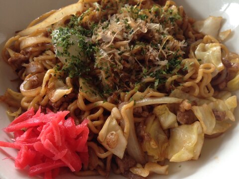 キャベツ揚げ玉ひき肉de甘味ソース焼きそば♪